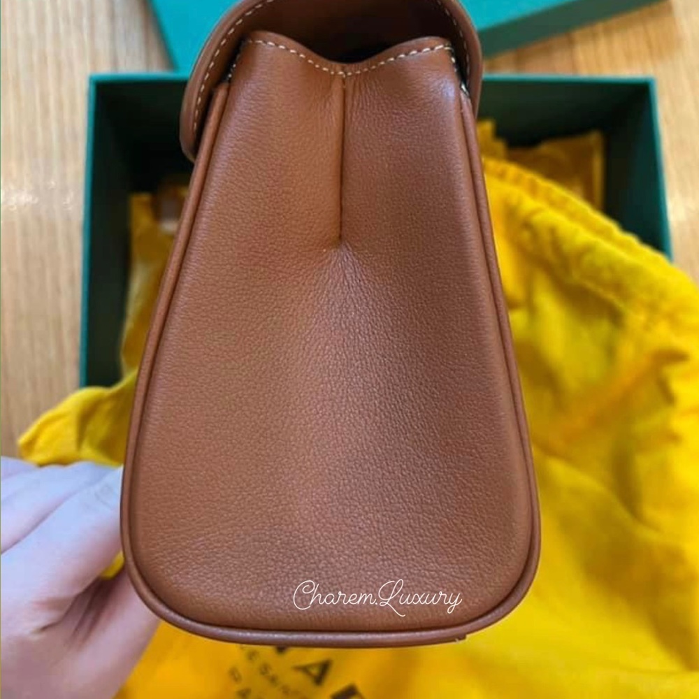 AUTHENTIC! 🤎 Goyard Saigon Top Handle Mini Brown🤎 Leather Crossbody Bag - Picture 5 of 13